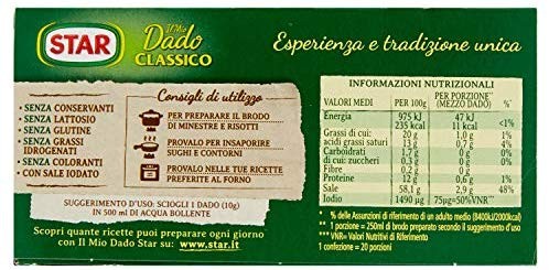 Star - Dado, Classico, ricco di sapore, verdure e olio extravergine d'oliva - 100 g 10 dadi