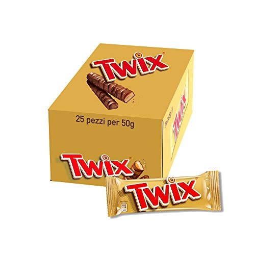 Twix, Barretta Snack con Biscotto Gustoso e Croccante Con Caramello Ricoperto di Cioccolato al Latte, 25 barrette x50g (1250g)