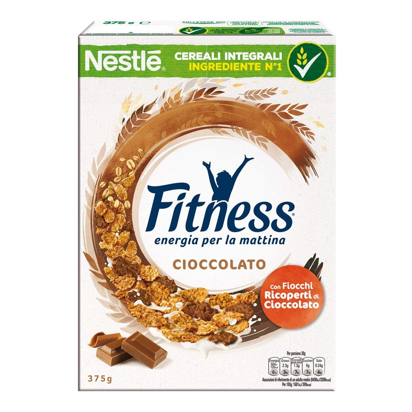 Fitness Chocolate Cereali Fiocchi di Frumento e Fiocchi Ricoperti di Cioccolato al Latte [8 confezioni da 375g]