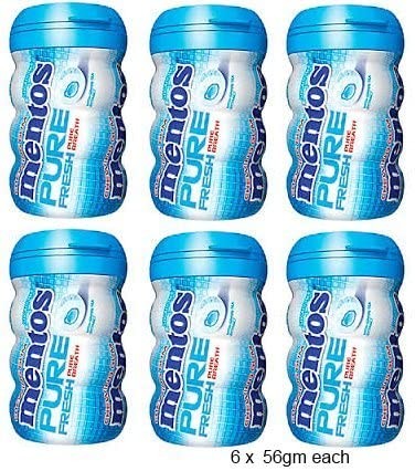 6 Pacchi Gomme Da Masticare 56g Cadauno Mentos Pure Fresh Breath Senza Zucchero