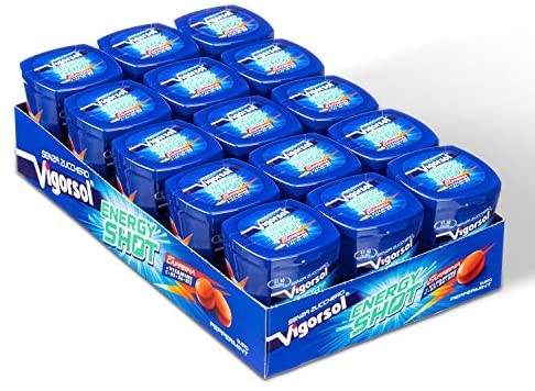 Vigorsol Energy Shot, Chewing Gum con Caffeina e Vitamine, Senza Zucchero e Senza Glutine, Gusto Menta, Confezione da 15 Mini Ba