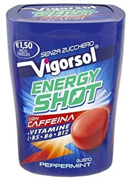 Vigorsol Energy Shot, Chewing Gum con Caffeina e Vitamine, Senza Zucchero e Senza Glutine, Gusto Menta, Confezione da 15 Mini Ba