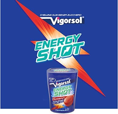 Vigorsol Energy Shot, Chewing Gum con Caffeina e Vitamine, Senza Zucchero e Senza Glutine, Gusto Menta, Confezione da 15 Mini Ba