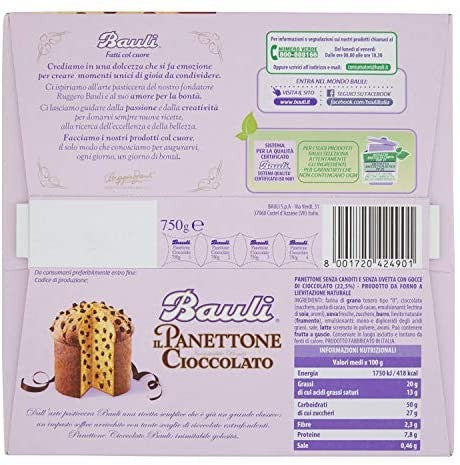 BAULI - PANETTONE CON SCAGLIE DI CIOCCOLATO - 750 GR