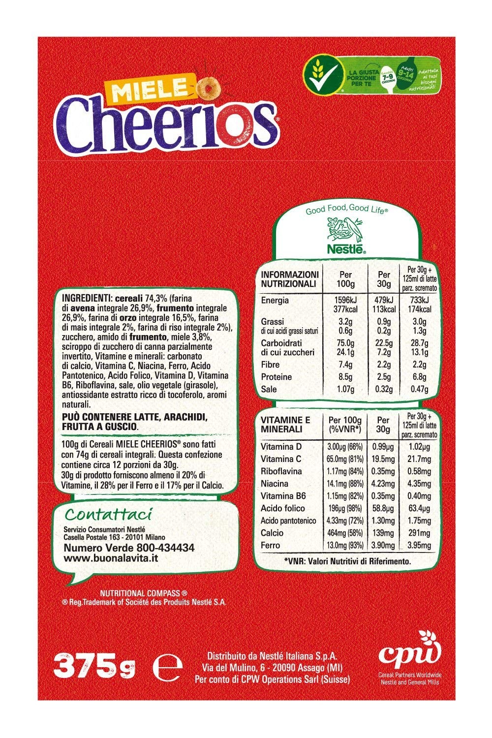 CHEERIOS MIELE ciambelline ai cereali integrali con miele - 4 pezzi da 375 g [1500 g]