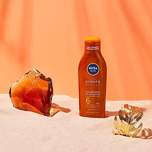 NIVEA SUN Crema Solare Protect & Bronze FP6 in flacone da 200 ml, Crema abbronzante e idratante, Latte solare per un'abbronzatur