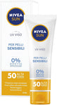 NIVEA SUN Crema viso UV Anti-Età FP50 in Tubetto da 50 ml, Crema Antirughe con Coenzima Q10, Crema Solare per il Viso Protegge l
