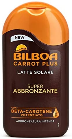 Bilboa Carrot Plus, Latte Solare Super Abbronzante, con Betacarotene e Burro di Karità per una Abbronzatura Intensa e Duratura,