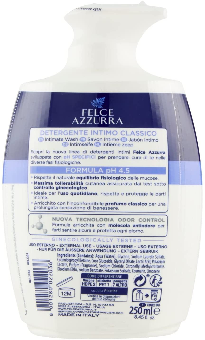 Felce Azzurra - Detergente Intimo Classico - pH 4.5 Igiene Quotidiana - 250ml