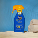 NIVEA SUN Maxi Spray Solare Protect & Hydrate FP50+ in flacone spray da 300 ml, Crema solare che idrata per 48h, Crema solare co