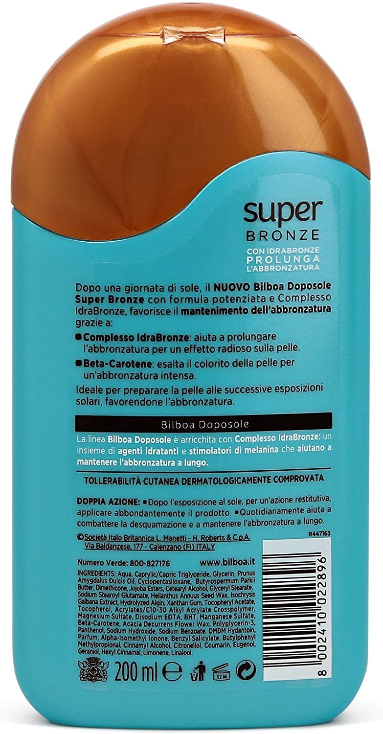 Bilboa Crema Doposole Superbronze, Formula Potenziata con Complesso IdraBronze e Betacarotene, Prolunga l'Abbronzatura e Idrata