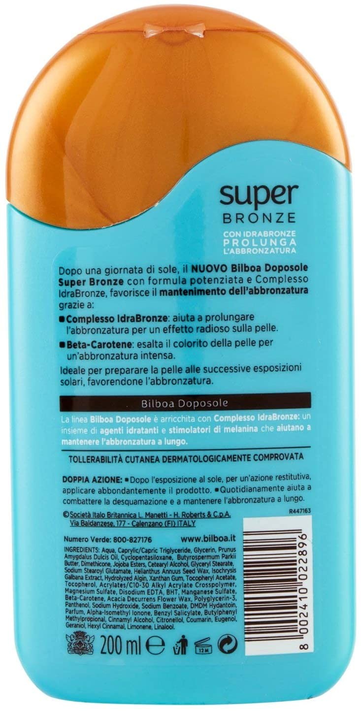 Bilboa Crema Doposole Superbronze, Formula Potenziata con Complesso IdraBronze e Betacarotene, Prolunga l'Abbronzatura e Idrata