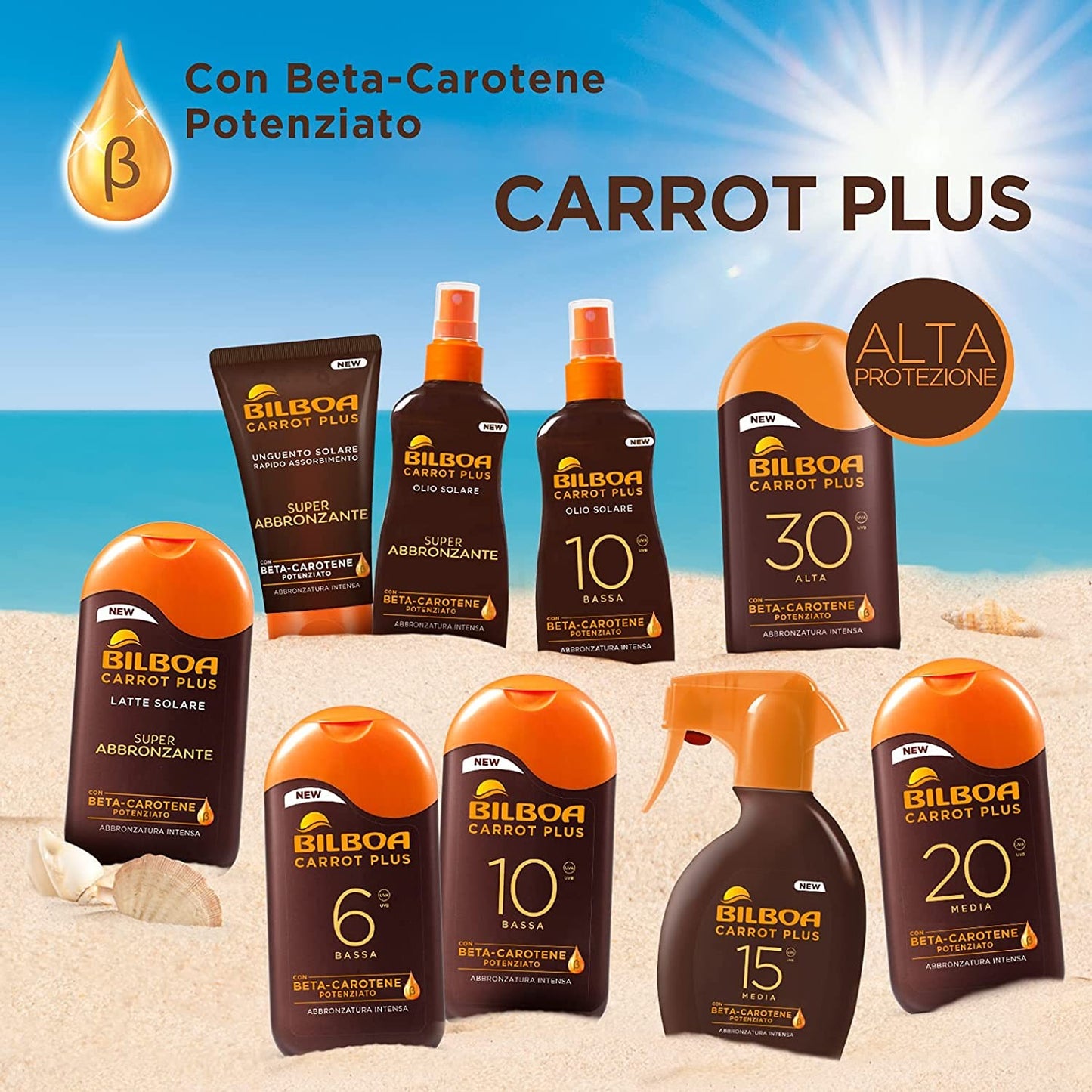 Bilboa Carrot Plus, Latte Solare SPF 20, Abbronzante Corpo, Formula con Betacarotene per una Abbronzatura Intensa e Duratura, Re