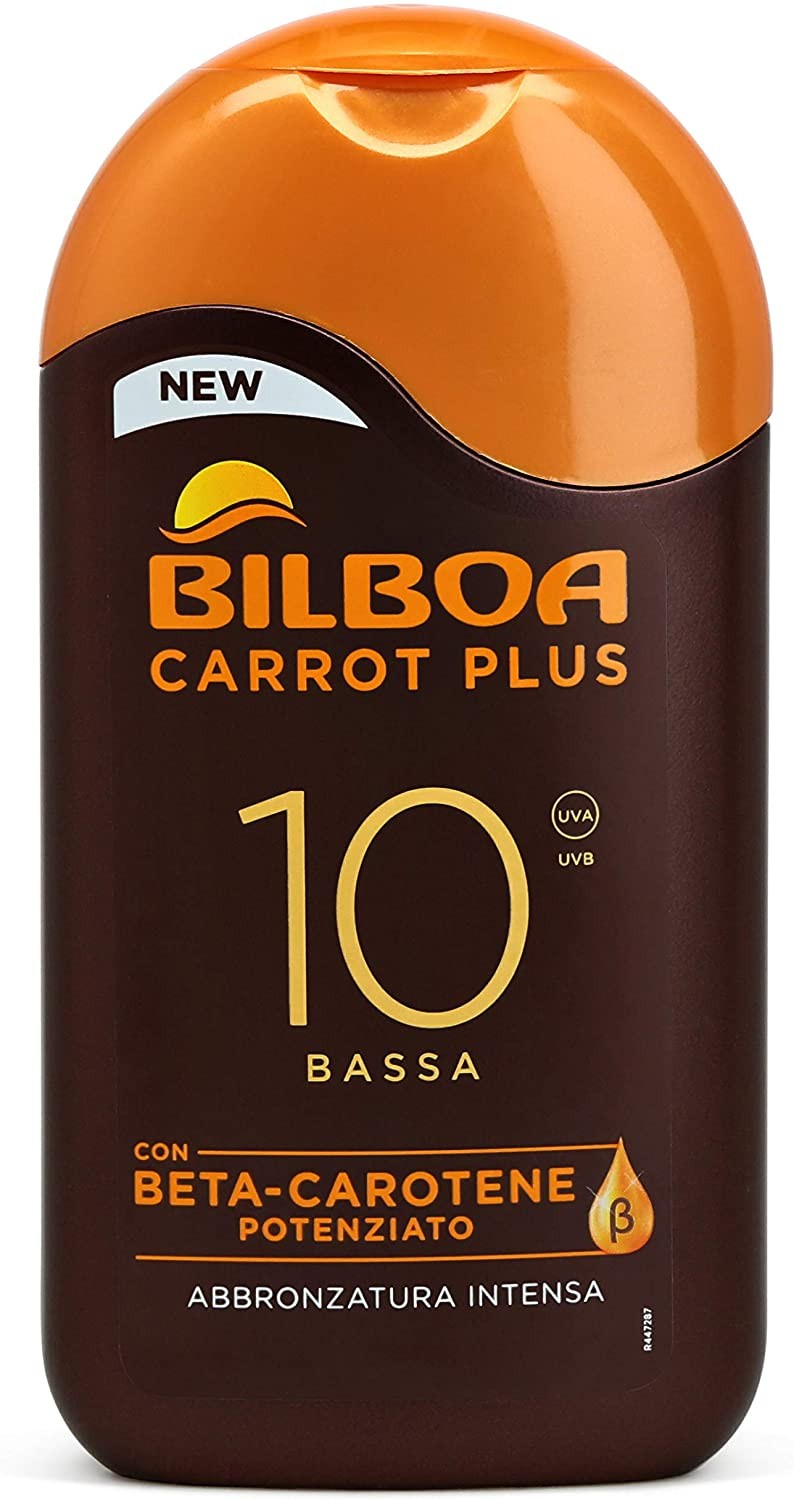 Bilboa Carrot Plus, Latte Solare SPF 20, Abbronzante Corpo, Formula con Betacarotene per una Abbronzatura Intensa e Duratura, Re