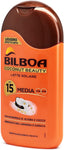 Bilboa Latte Solare Pelle Subito Luminosa e Uniforme con Protezione SPF 15, Latte Solare con Microperle di Jojoba e Cocco, Abbro