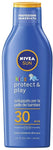 NIVEA SUN Crema Solare Kids Protect & Play FP30 in flacone da 200 ml, Protezione solare per bambini resistente all'acqua, Crema