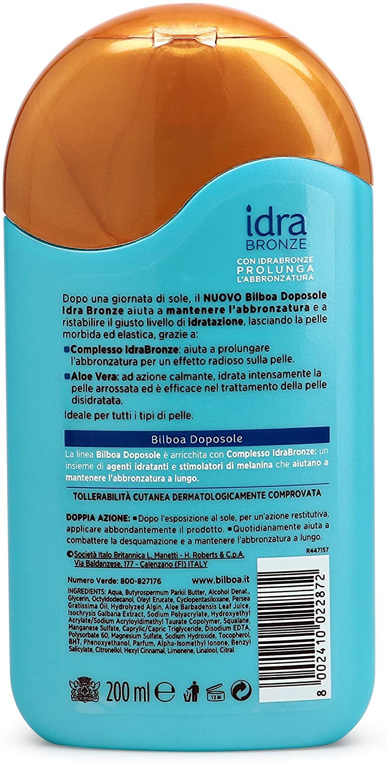 Bilboa Doposole Idratante Idrabronze, Doposole Effetto Fresco, Ottima per Prolungare l'Abbronzatura, Idrata la Pelle e la Rende