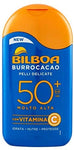 Bilboa, Burrocacao Latte Solare SPF 50+, Protezione Solare Molto Alta per Pelli Sensibili, Formula con Vitamina C, Idrata, Nutre