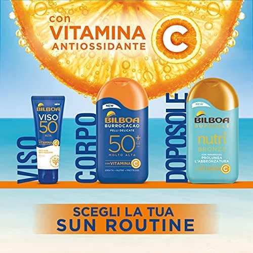 Bilboa Burrocacao Spray Solare Trigger SPF 50+, Protezione Solare Alta per Pelli Sensibili, Formula con Vitamina C, Idrata, Nutr