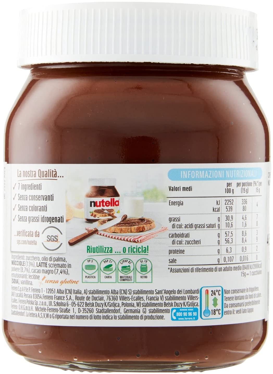 Nutella Crema Spalmabile alla Nocciola e al Cacao, 725g