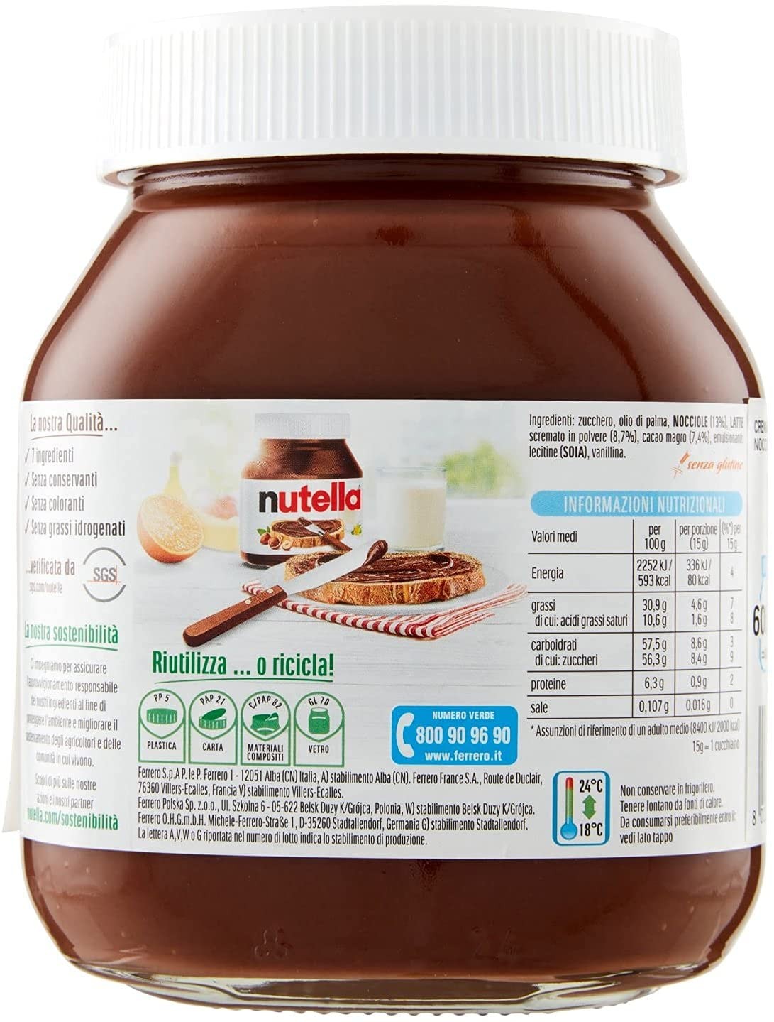 Nutella Crema Spalmabile alla Nocciola e al Cacao, 725g