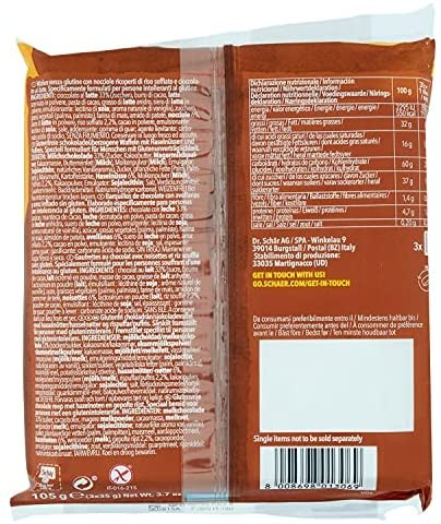 Crisp Bar Wafers con Nocciole Ricoperti di Riso Soffiato e Cioccolato al Latte senza Glutine 3 Snacks da 35 G