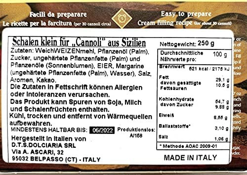 24 cialde per Cannoli mignon di Sicilia pronti da farcire 250 gr Pennisi