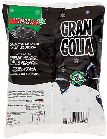Golia Gran Golia Caramelle Gommose Morbide al Gusto di Liquirizia, Senza Glutine, Busta da 180 g