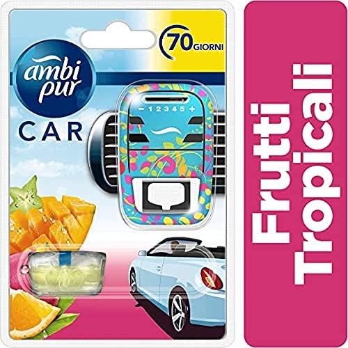Ambi Pur Car Al Profumo Frutti Tropicali Starter Kit Deodorante Auto, con Clip 7 ml, per Eliminare gli Odori Sgradevoli dall’Aut
