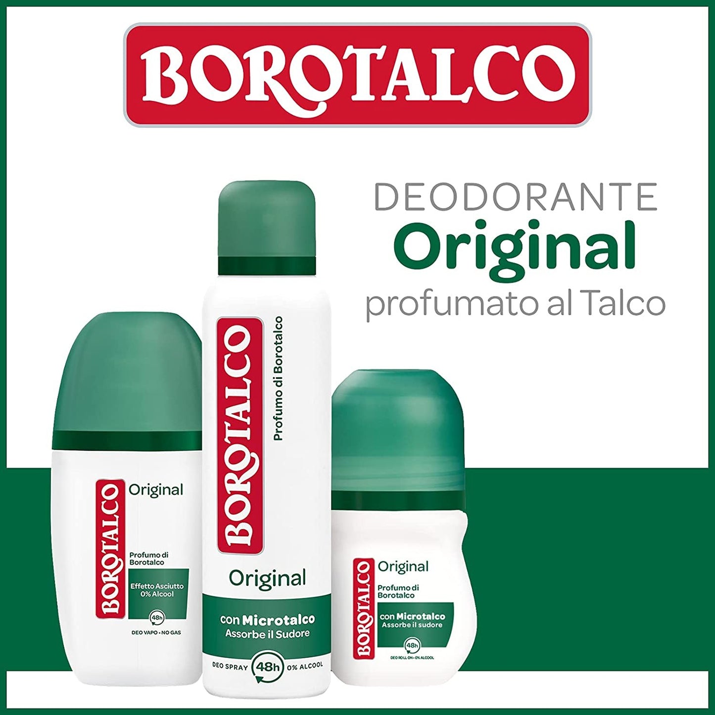 Borotalco, Deodorante Vapo Original con Microtalco, Assorbe il Sudore, Senza Alcool, Pelle Asciutta e Protetta, Profumo Fresco e
