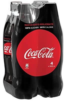 COCA-COLA ZERO Zuccheri e Zero Calorie Bottiglia di Plastica 50CL (Confezione da 4)