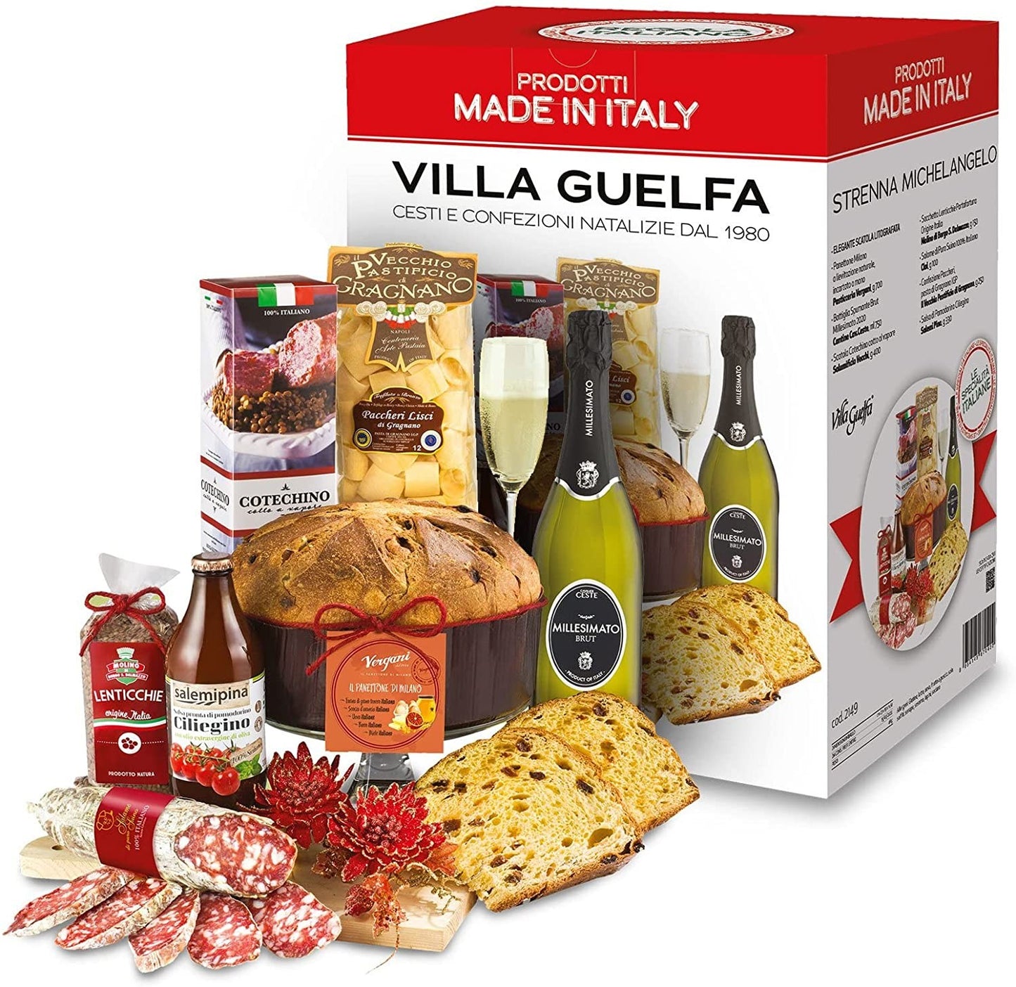 Cesto Natalizio ''Michelangelo'', 7 Specialità Gastronomiche Gourmet in Confezione Regalo per Natale