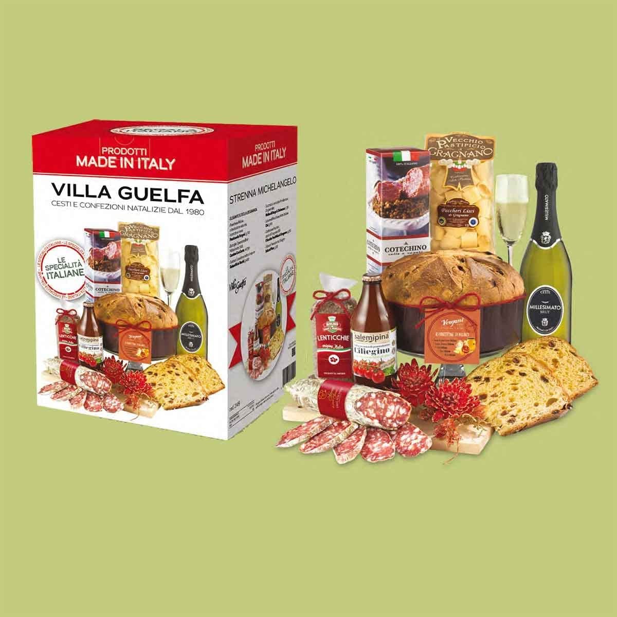 Cesto Natalizio ''Michelangelo'', 7 Specialità Gastronomiche Gourmet in Confezione Regalo per Natale