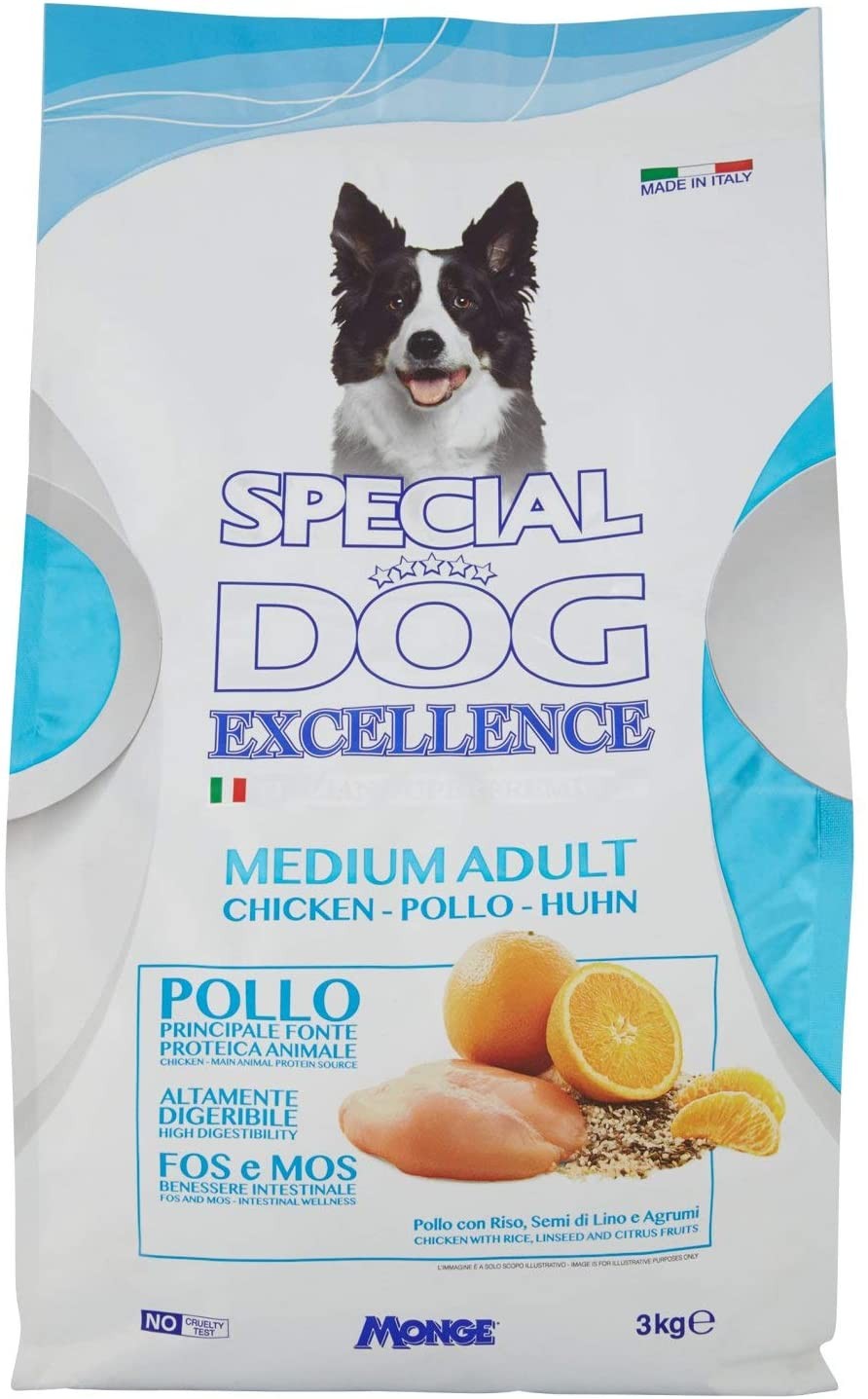 Monge Special Dog Alimento Completo per Cani Adulti di Taglia Media con Riso, Semi di Lino e Agrumi, 3kg