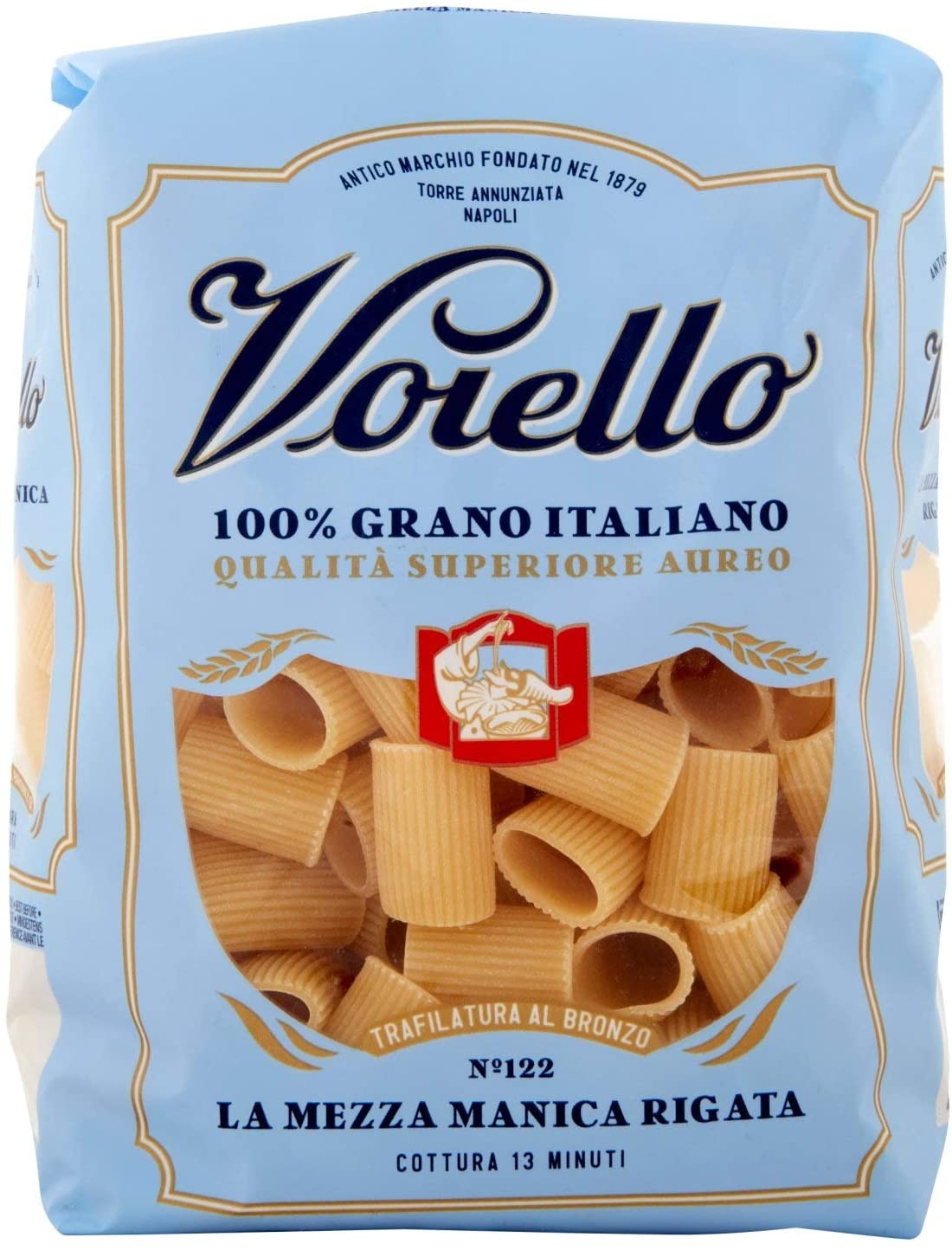 Voiello Pasta Mezze Maniche Rigate N.122, Pasta Corta di Semola Grano Aureo 100%, 500g