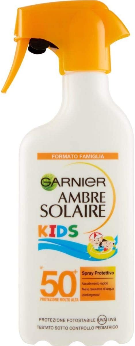 Garnier Ambre Solaire Kids Spray Protettivo IP 50+, Protezione Molto Alta per Bambini, Idratazione 24H, Maxi formato, 300 ml