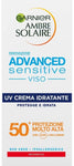 Garnier Ambre Solaire UV Crema Viso Idratante Advanced Sensitive, SPF 50+, Protezione Molto Alta, 50 ml