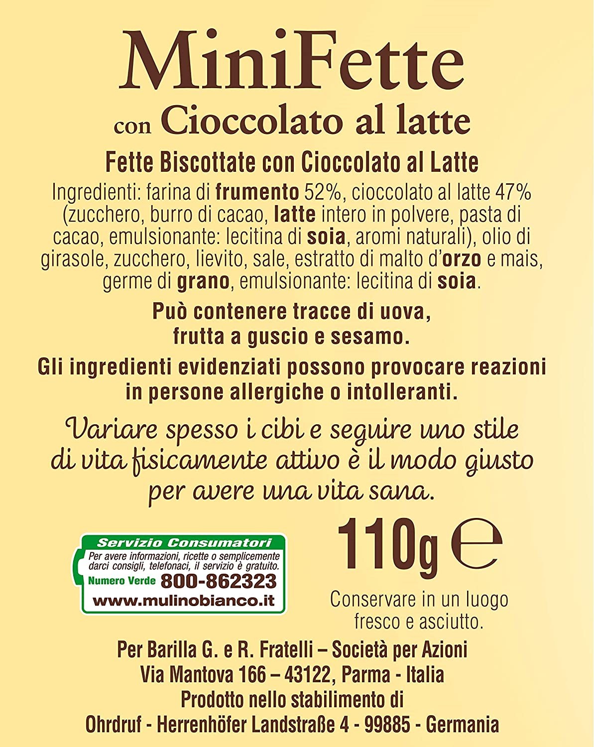 Mulino Bianco Mini Fette con Cioccolato al Latte, per una Colazione Ricca di Gusto - 110 g