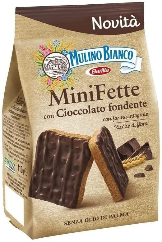 Mulino Bianco Mini Fette Integrali con Cioccolato Fondente, per una Colazione Ricca di Gusto - 110 g