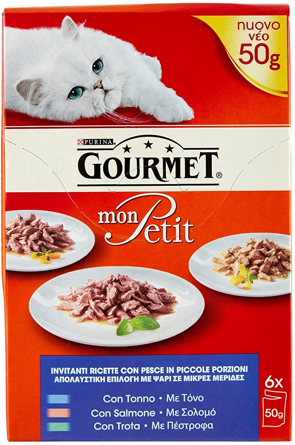 Purina Gourmet Mon Petit Cibo per Gatti con Tonno, Salmone e Trota, 6 x 50g