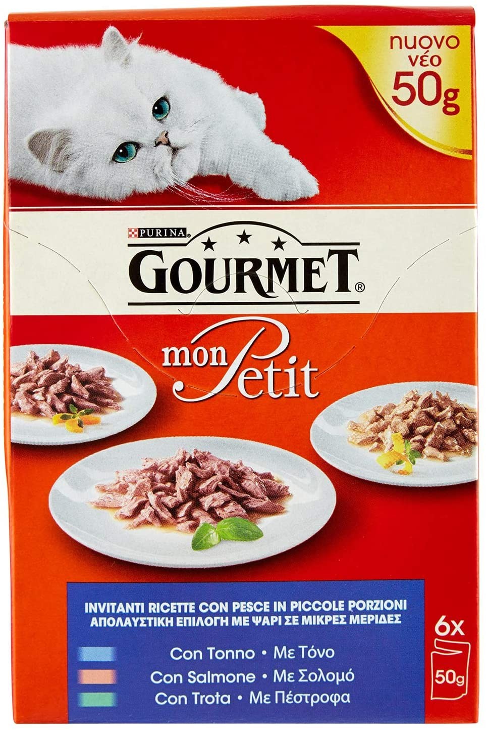 Purina Gourmet Mon Petit Cibo per Gatti con Tonno, Salmone e Trota, 6 x 50g