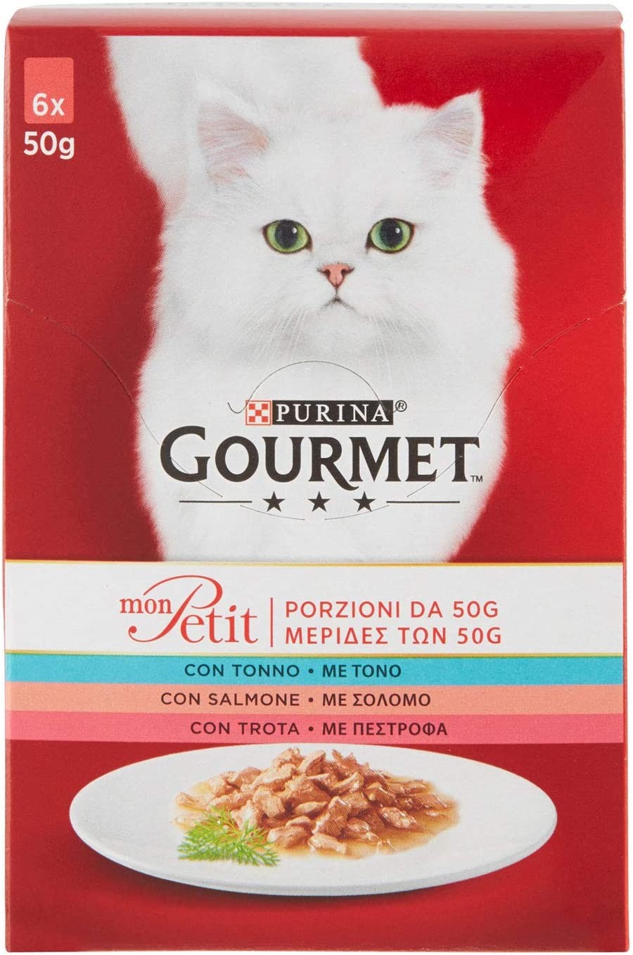 Purina Gourmet Mon Petit Cibo per Gatti con Tonno, Salmone e Trota, 6 x 50g