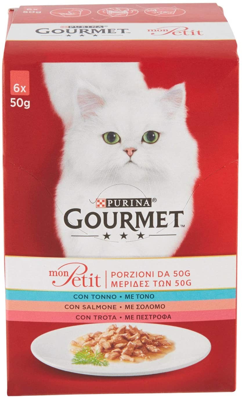 Purina Gourmet Mon Petit Cibo per Gatti con Tonno, Salmone e Trota, 6 x 50g