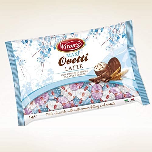 WITOR'S - Maxi Ovetti Pasqua 1 KG Cioccolato al Latte - Uova Pasqua 2020 Ripieno di Crema al Latte e Cereali - Made in Italy (Ma