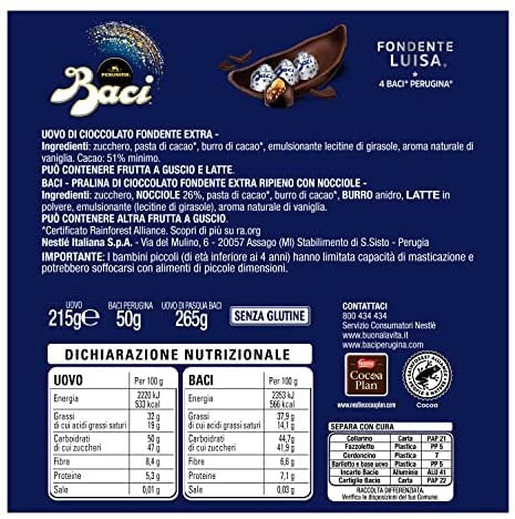 BACI PERUGINA Uovo di Cioccolato Fondente Extra con Sorpresa e 4 BACI PERUGINA 265g