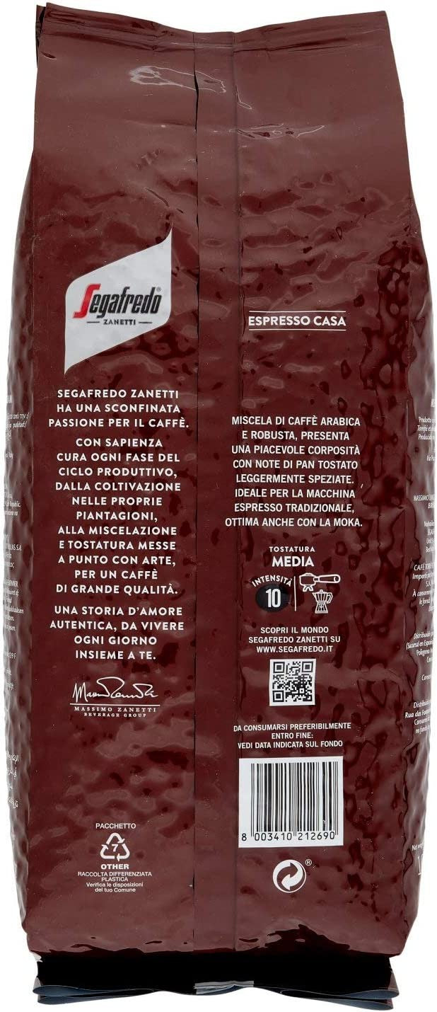 Segafredo - Caffè in Grani, Linea Le Classiche Gusto Espresso Casa, Gusto Pieno e Cremoso - 1 Confezione da 1kg