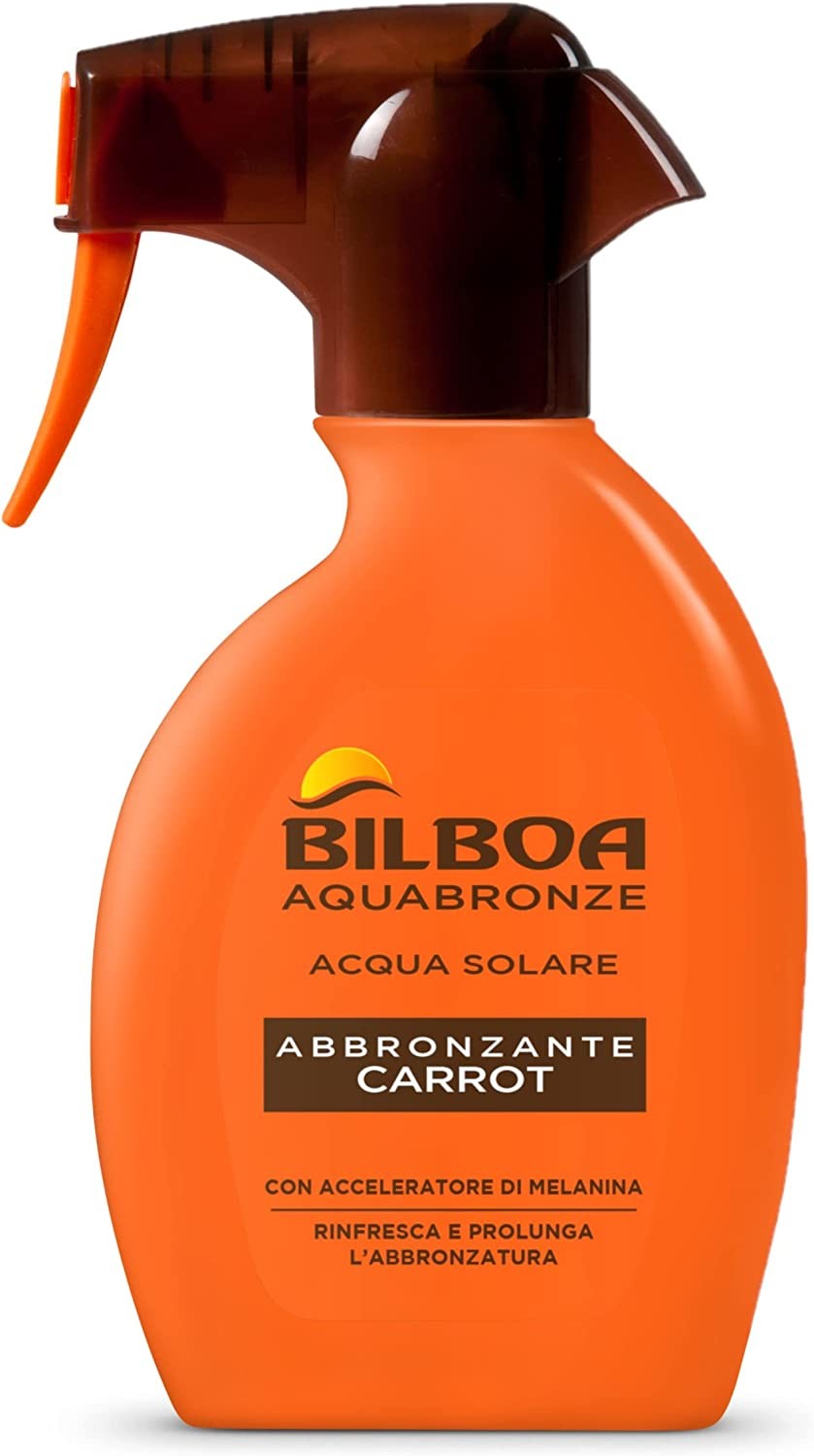 Bilboa Aquabronze Abbronzante Carrot, Acqua Solare Abbronzante con Cristalli di Mentolo e Attivatore di Melanina, Rinfresca la P