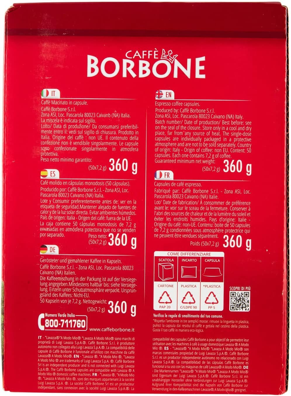 Caffè Borbone Caffè Miscela Nobile, Confezione da 50 Capsule, 360g