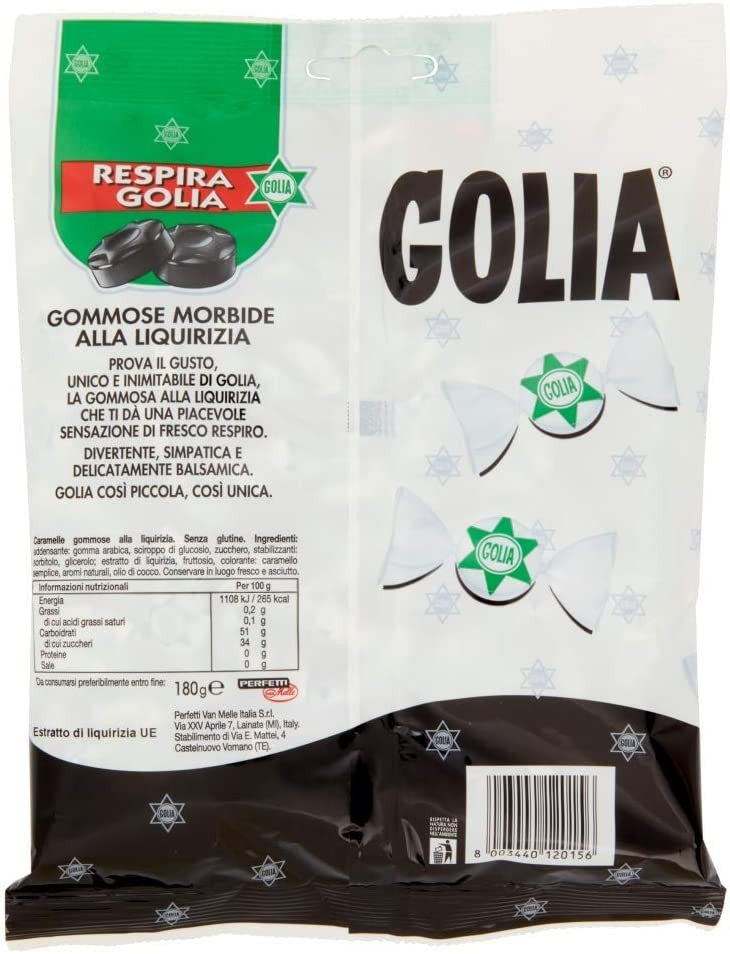 Golia Farfallina Caramelle Gommose Morbide al Gusto di Liquirizia, Senza Glutine, Busta da 180 g