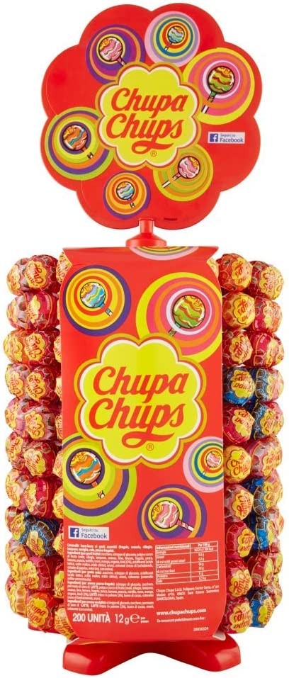 Chupa Chups Ruota Lecca Lecca, Lollipop Gusti Assortiti Fragola, Ciliegia, Arancia, Lampone, Vaniglia, Cola e Panna Fragola, 200
